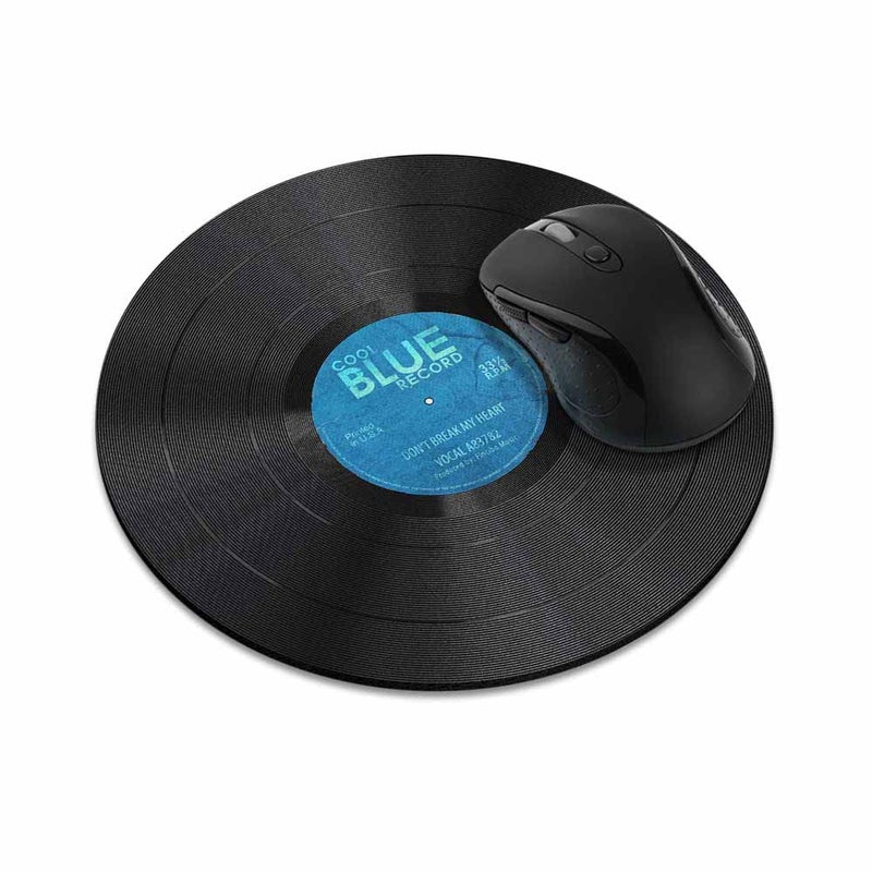 WIRESTER Non-Slip Round Mousepad, Vintage Vinyl Record Blue Mouse Pad for Home, Office and Gaming Desk - Image 1